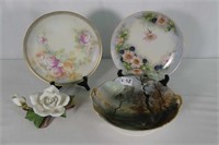 Breuther And Germany Plates, Bowl And Rose Flower