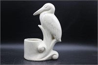 1940s Ceramic White Heron Bird Planter