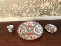 (3) Pieces Rose Famille Porcelain