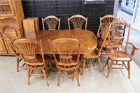 MAPLE DINNING ROOM TABLE WITH EIGHT CHAIRS AND