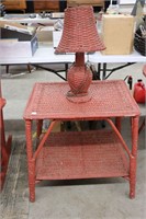 PAINTED WICKER SIDE TABLE WITH LAMP