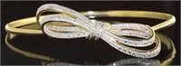 Genuine Diamond Accent Ribbon Cuff Bracelet