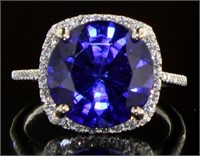 14kt Gold 8.95 ct Round Sapphire & Diamond Ring