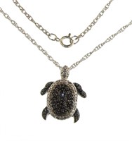 Genuine 1/4ct Black & White Diamond Turtle Necklac