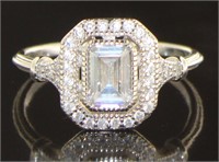 Stunning Emerald Cut White Topaz Designer Ring