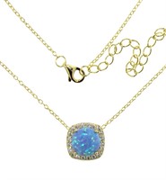 Australian Blue Opal Square Halo Necklace