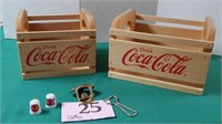 Coca-Cola lot (6 pcs.): Two wooden carriers, two