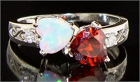 Stunning Opal & Garnet Double Heart Ring