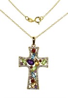 Stunning Genuine Gemstone & CZ Cross Necklace