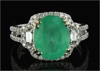 14kt Gold Natural 3.95 ct Emerald & Diamond Ring