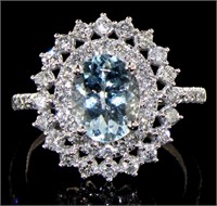 14K White Gold 2.61 ct  Aquamarine & Diamond Ring