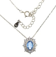 Oval Blue & White Topaz Halo Designer Necklace