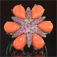 Beautiful Coral & Ruby Estate Ring