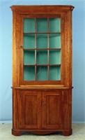 Early 19th C. Cherry Glazed Door Corner Cupboard