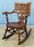Cherub Quarter Sawn Oak Rocking Chair C. 1900
