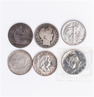 Coin 6 Assorted Silver Half Dollars