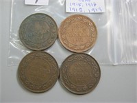 4 Canadian One Cent Coins(1915,1916,1918,1919)