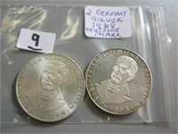 2 German 1968 Silver  Five Deutsche Marks