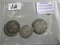 3  France Silver Centimes Coins