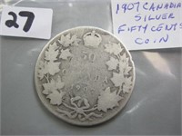 1907 Silver Canadian Fifty Cents Coin