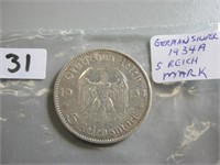 1934A German Silver 5 Reich Mark Coin