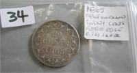 1865 Silver Newfoundland Twenty Cents Coin