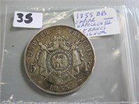 1855BB Silver 5 Francs-Emp. Francais-Napoleon III