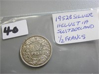 1952B Silver Helvetia Switzerland 1/2 Francs Coin