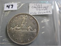 1951 Silver Canadian One Dollar Coin