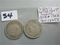 1888 & 1902 Silver Straits Settlement Ten Cents