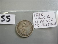 1838 Silver Great Britain 4 Pence Coin