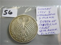 1975J German Commemorative Silver 5 Mark Coin