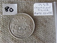 1953 Silver Canadian Fifty Cents Coin