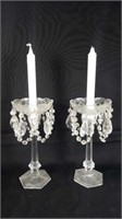 Glass Chandelier Candle Holders 10" Tall