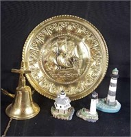 Nautical Brass Bell, Tin Plate, Lighthouses