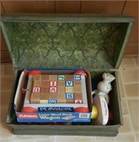Vintage Kid Toys in Wooden Chest