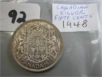 1948 Silver Canadian Fifty Cents Coin