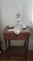 Wooden Side Table & Lamp