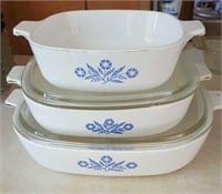 3 Blue & White Corning Ware Dishes