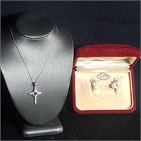 Sterling Silver Cross Necklace & Pearl Earrings