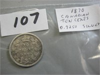 1870 Canadian Silver Ten Cents Coin