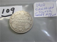 1910 Silver Canadian Twenty Five Cents Coin