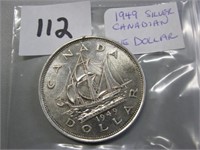 1949 Silver Canadian One Dollar Coin
