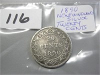 1890 Silver Newfoundland Twenty Cents Coin