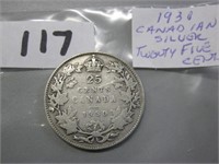 1930 Canadian Silver Twenty Five Cents Coin