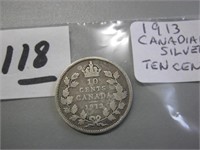 1913 Silver Canadian Ten Cents Coin