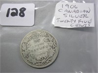 1906 Silver Canadian Twenty Five Cents Coin