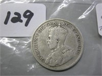 1930 Silver Canadian Twenty Five Cents Coin