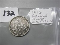 1916 Silver France One Franc Coin