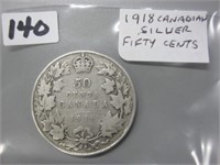 1918 Silver Canadian Fifty Cents Coin